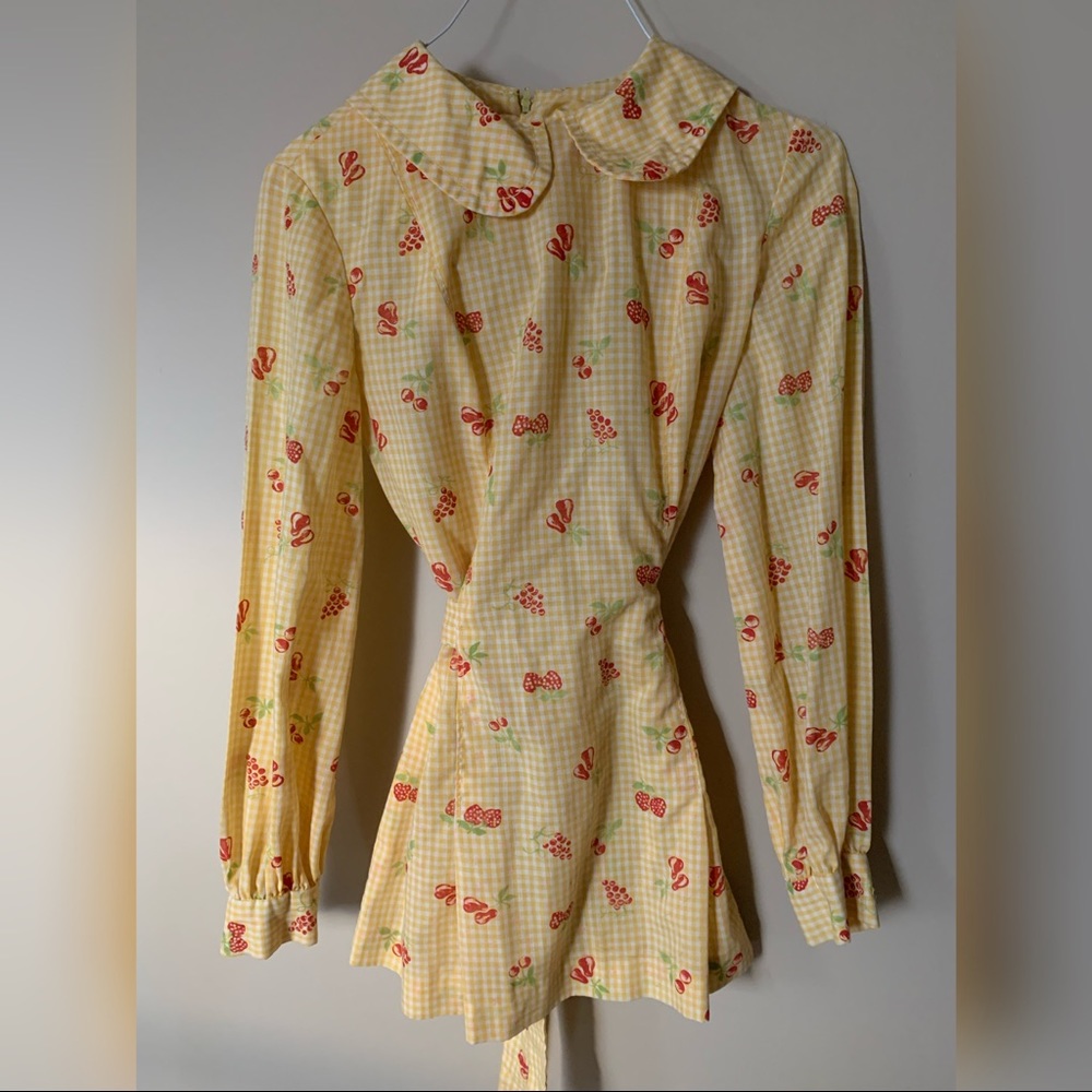 OOAK Vintage Fruit Gingham Collar blouse
